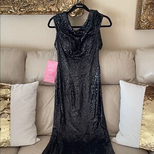 Babyonline Black Sequin Sleeveless Formal Gown Long Dress Prom Party